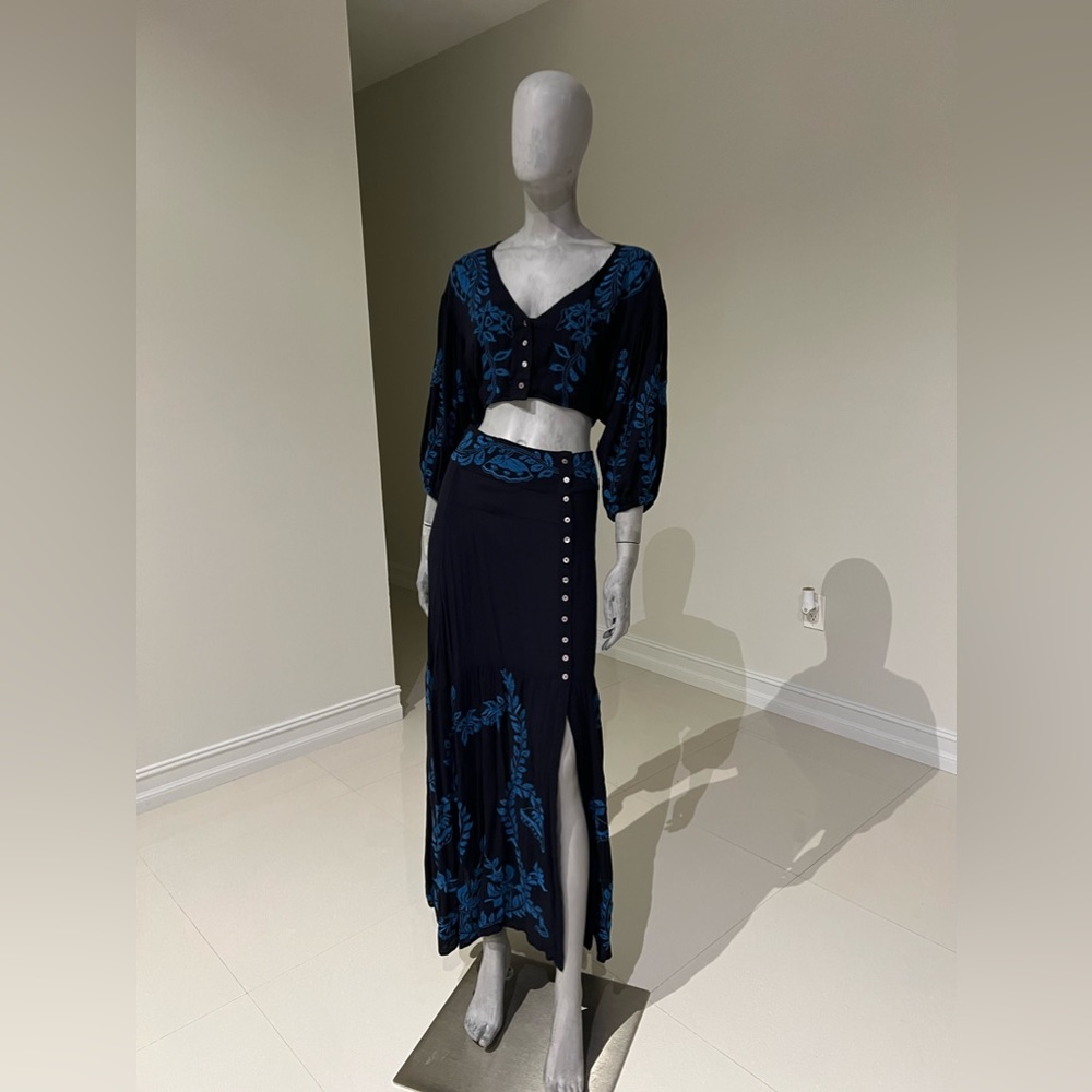 Free People Embroidered Maxi Skirt with crop top set $398 New
